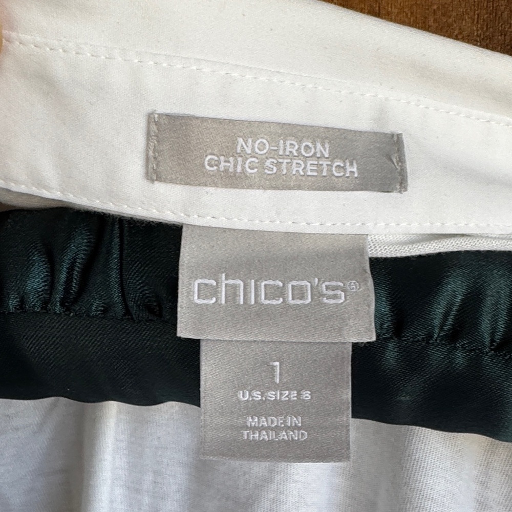 Chico's White Button-Up Blouse with Black Trim - Picture 2 of 5